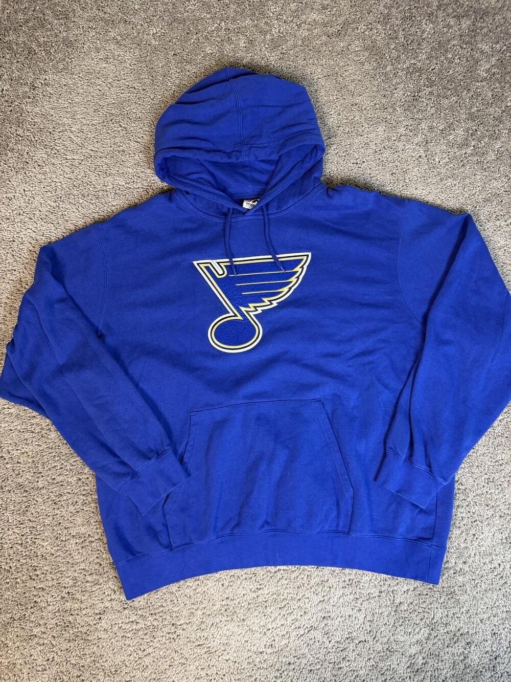 St Louis Blues Hoodie Mens 2XL Blue NHL Hockey Majestic Pullover Kangaroo Pocket